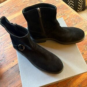 Aquatalia Black Suede Ankle Boot with Side Buckle NEVER WORN